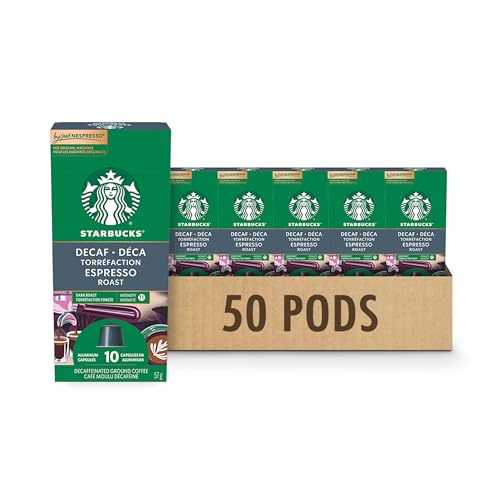 Starbucks, Decaf Espresso Roast, Dark Roast, Coffee Pods, 5 x 10-Count