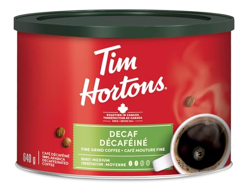 Tim Hortons,  Decaf,  100% Arabica,  Medium Roast,  Fine Grind,  Ground Coffee,  640g