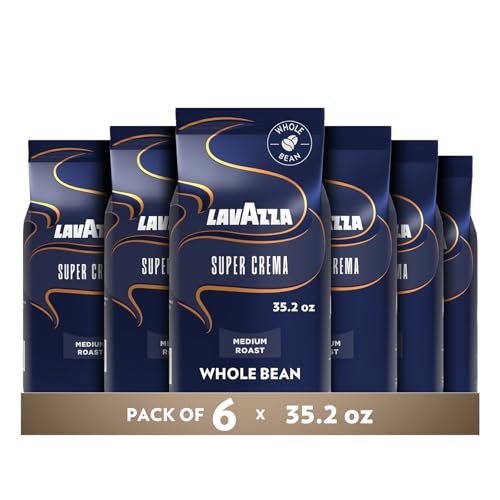 Lavazza, Super Crema, Arabica and Robusta Blend, Medium Roast, Whole Bean Coffee, 6x2.2 lb