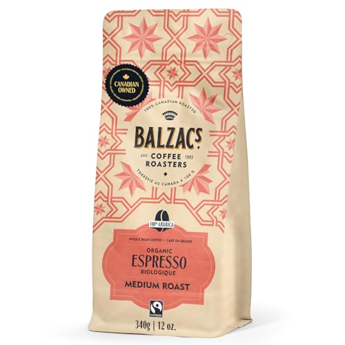 Balzac's Coffee Roasters, Espresso Blend, Fairtrade Organic, 100% Arabica Coffee, Medium Roast, Whole Bean Coffee, 340g
