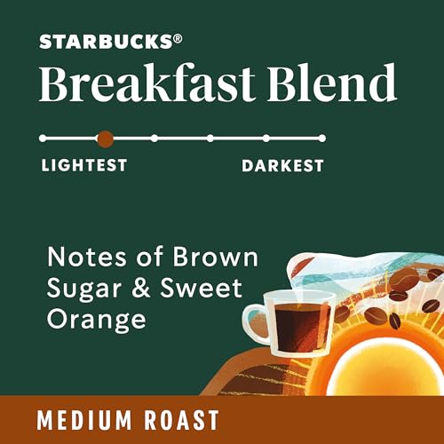 Starbucks, Breakfast Blend, Medium Roast, Whole Bean Coffee, 6 x 12 oz