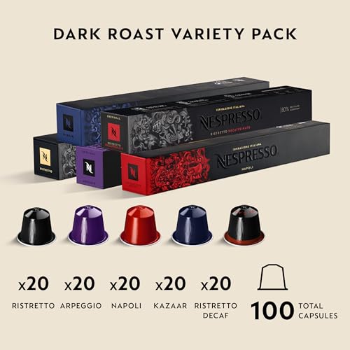 Nespresso Capsules OriginalLine,  Dark Roast Variety Pack,  Dark Roast,  Espresso Coffee Pods,  100-Count