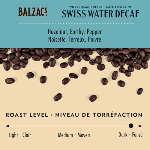 Balzac's Coffee Roasters, Swiss Water Decaf, 100% Arabica Coffee, Medium Roast, Whole Bean Coffee, 340g