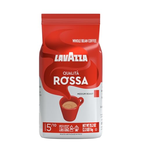Lavazza, Qualità Rossa, Arabica and Robusta Blend, Medium Roast, Whole Bean Coffee, 2.2 lb