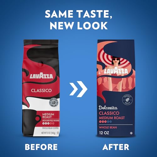 Lavazza, Dolcevita Classico, Arabica and Robusta Blend, Medium Roast, Whole Bean Coffee, 12 oz