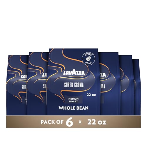 Lavazza, Super Crema, Arabica and Robusta Blend, Medium Roast, Whole Bean Coffee, 6x22 oz