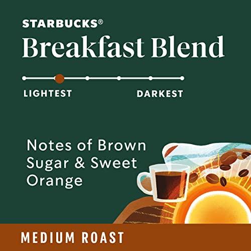Starbucks, Breakfast Blend, Medium Roast, Whole Bean Coffee, 6 x 18 oz