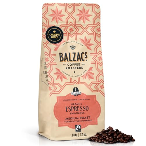 Balzac's Coffee Roasters, Espresso Blend, Fairtrade Organic, 100% Arabica Coffee, Medium Roast, Whole Bean Coffee, 340g