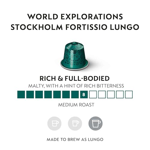 Nespresso Capsules OriginalLine,  Stockholm Fortissio Lungo,  Dark Roast,  Coffee Pods,  50-Count