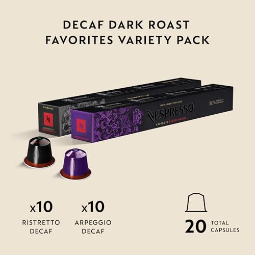 Nespresso Capsules OriginalLine,  Dark Roast Decaffeinated Variety Pack,  Dark Roast,  Espresso Coffee Pods,  20-Count