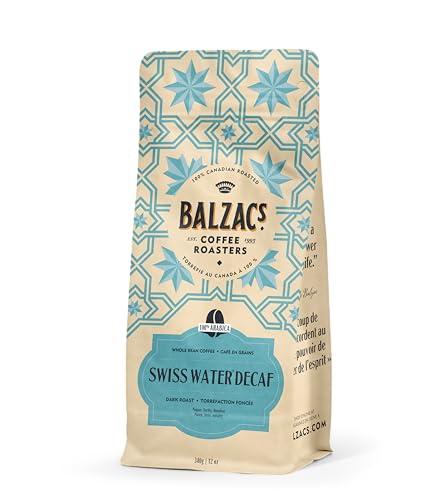 Balzac's Coffee Roasters, Swiss Water Decaf, 100% Arabica Coffee, Medium Roast, Whole Bean Coffee, 340g