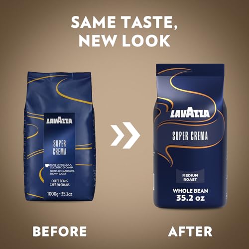 Lavazza, Super Crema, Arabica and Robusta Blend, Medium Roast, Whole Bean Coffee, 6x2.2 lb