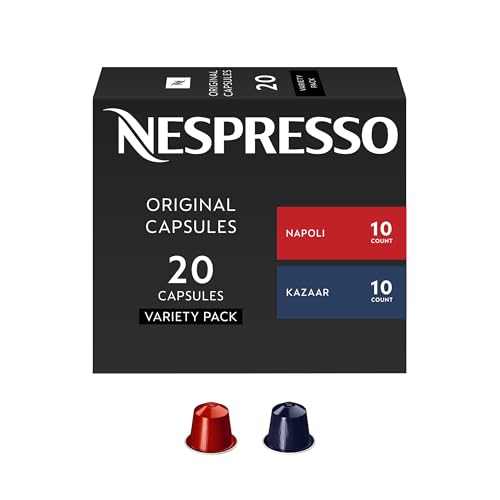 Nespresso Capsules OriginalLine,  Intense Variety Pack (Napoli & Kazaar),  Dark Roast,  Espresso Coffee Pods,  20-Count