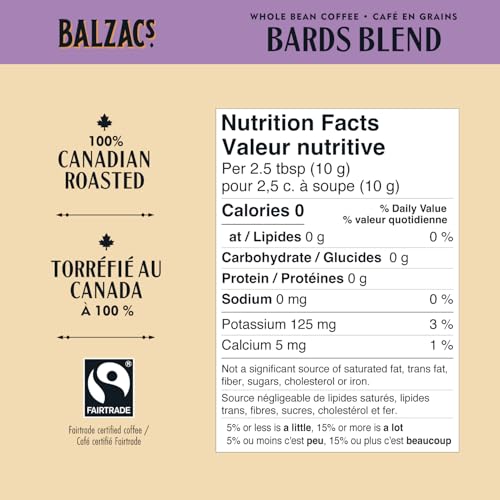 image Balzac's Coffee Roasters, Bard's Blend, 100% Arabica Coffee, Dark Roast, Whole Bean Coffee, 340g