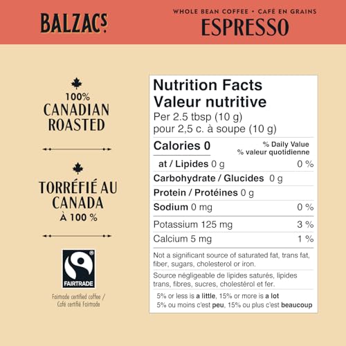 Balzac's Coffee Roasters, Espresso Blend, Fairtrade Organic, 100% Arabica Coffee, Medium Roast, Whole Bean Coffee, 340g