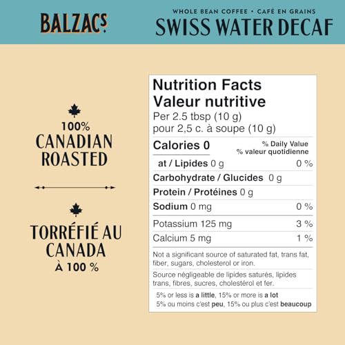 image Balzac's Coffee Roasters, Swiss Water Decaf, 100% Arabica Coffee, Medium Roast, Whole Bean Coffee, 340g
