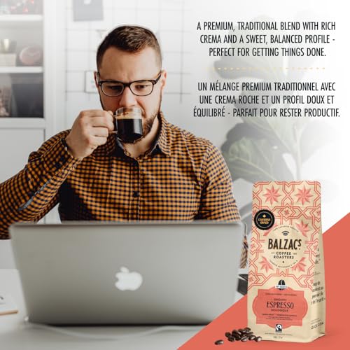 Balzac's Coffee Roasters, Espresso Blend, Fairtrade Organic, 100% Arabica Coffee, Medium Roast, Whole Bean Coffee, 340g