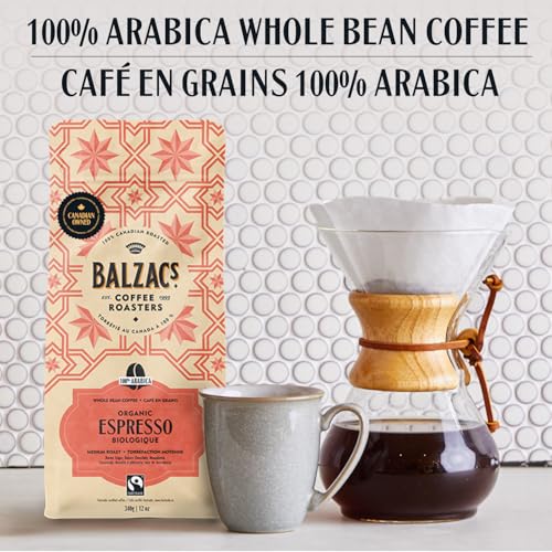 Balzac's Coffee Roasters, Espresso Blend, Fairtrade Organic, 100% Arabica Coffee, Medium Roast, Whole Bean Coffee, 340g